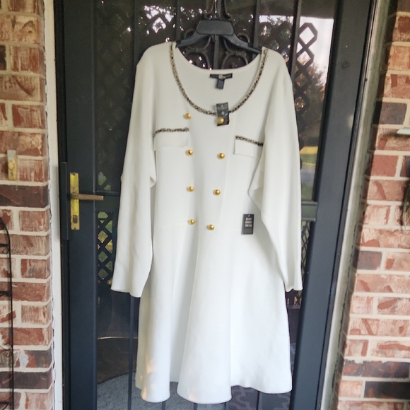 Ashley Stewart Dresses & Skirts - Ashley Stewart Elegant White Dress with Gold Buttons